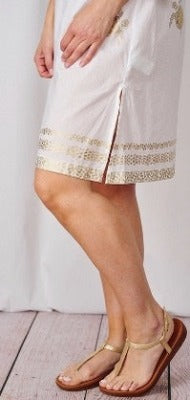 Santorini Short Kaftan - Gold Turtle Print White