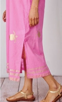 Santorini Long Kaftan - Gold Turtle Print Pink