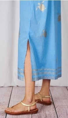Santorini Long Kaftan - Gold Turtle Print Blue