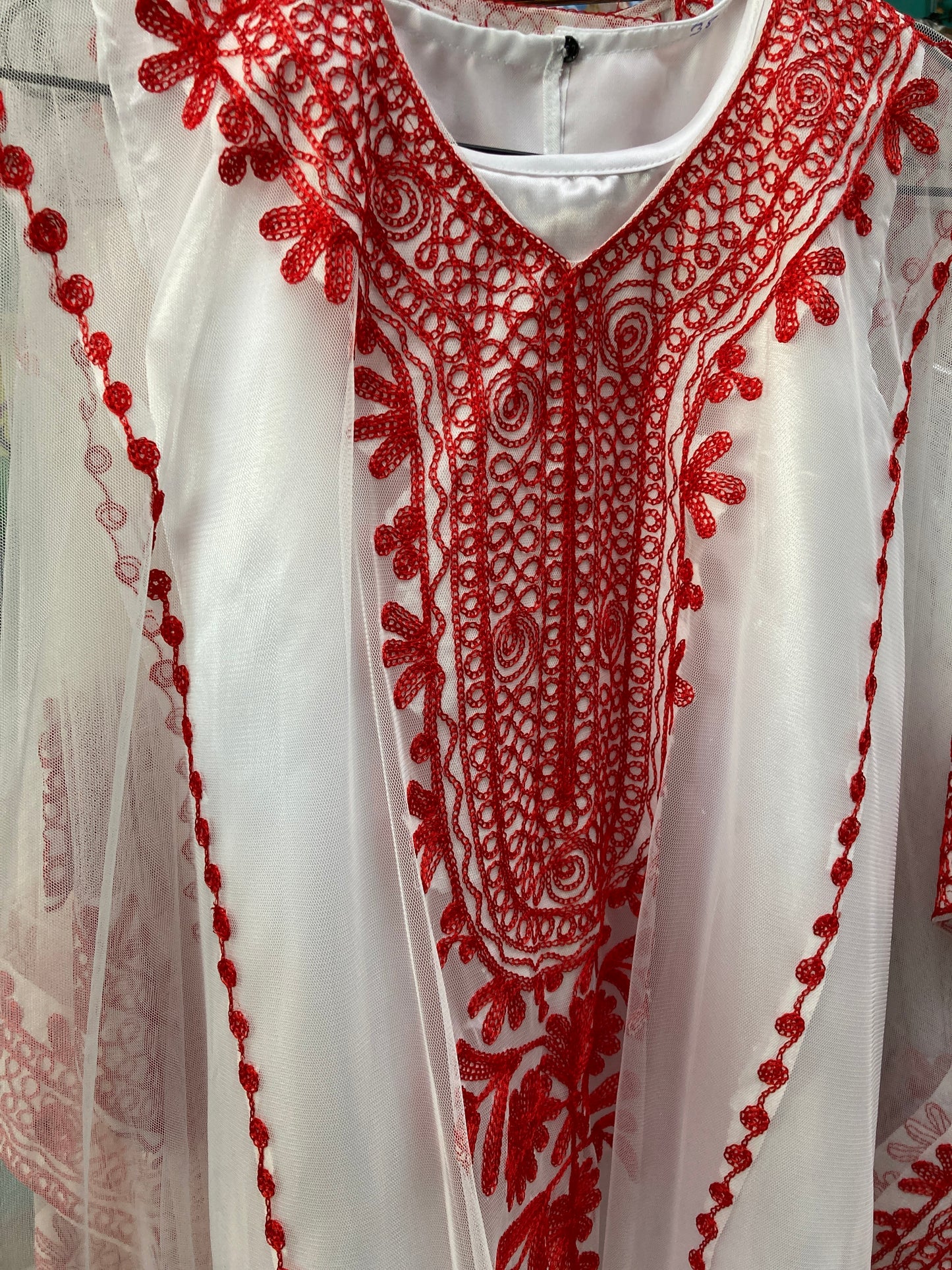 Red & White Lined Sheer Jalabiya
