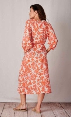 Gili Print Indian Cotton Dress, Coral, Tigerlily Beach, Bahrain