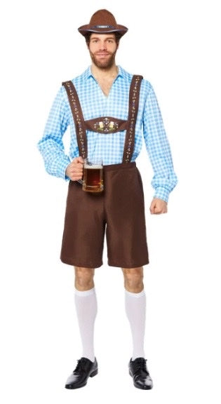 Blue Checked Men's Lederhosen Costume