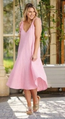 Isla Tie Shoulder Linen Dress, Soft Pink, Tigerlily Beach, Bahrain