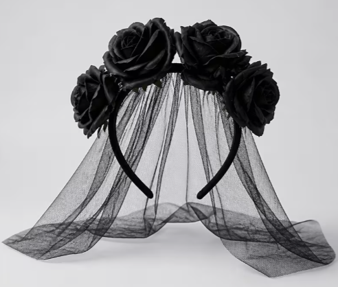 Black Rose Headband with Veil