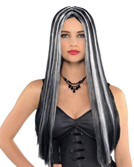 Long Black & White Wig