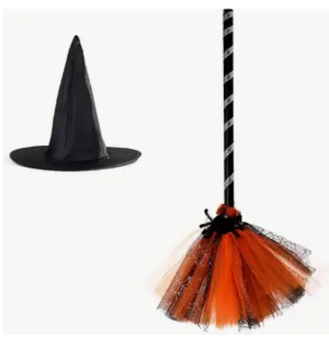 Witch Broomstick & Hat Set