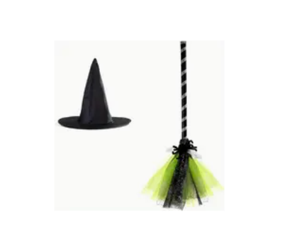 Witch Broomstick & Hat Set