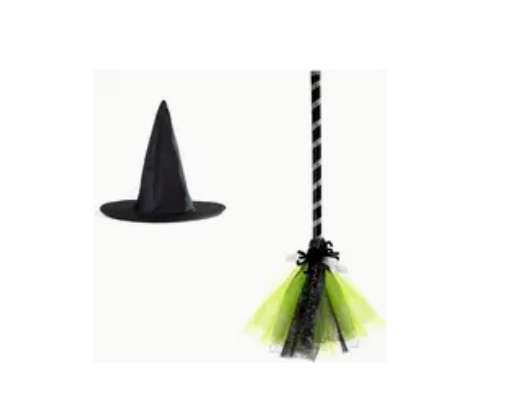 Witch Broomstick & Hat Set