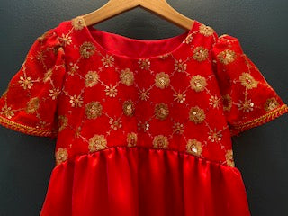 Gold floral National Day Dress, age 7-8
